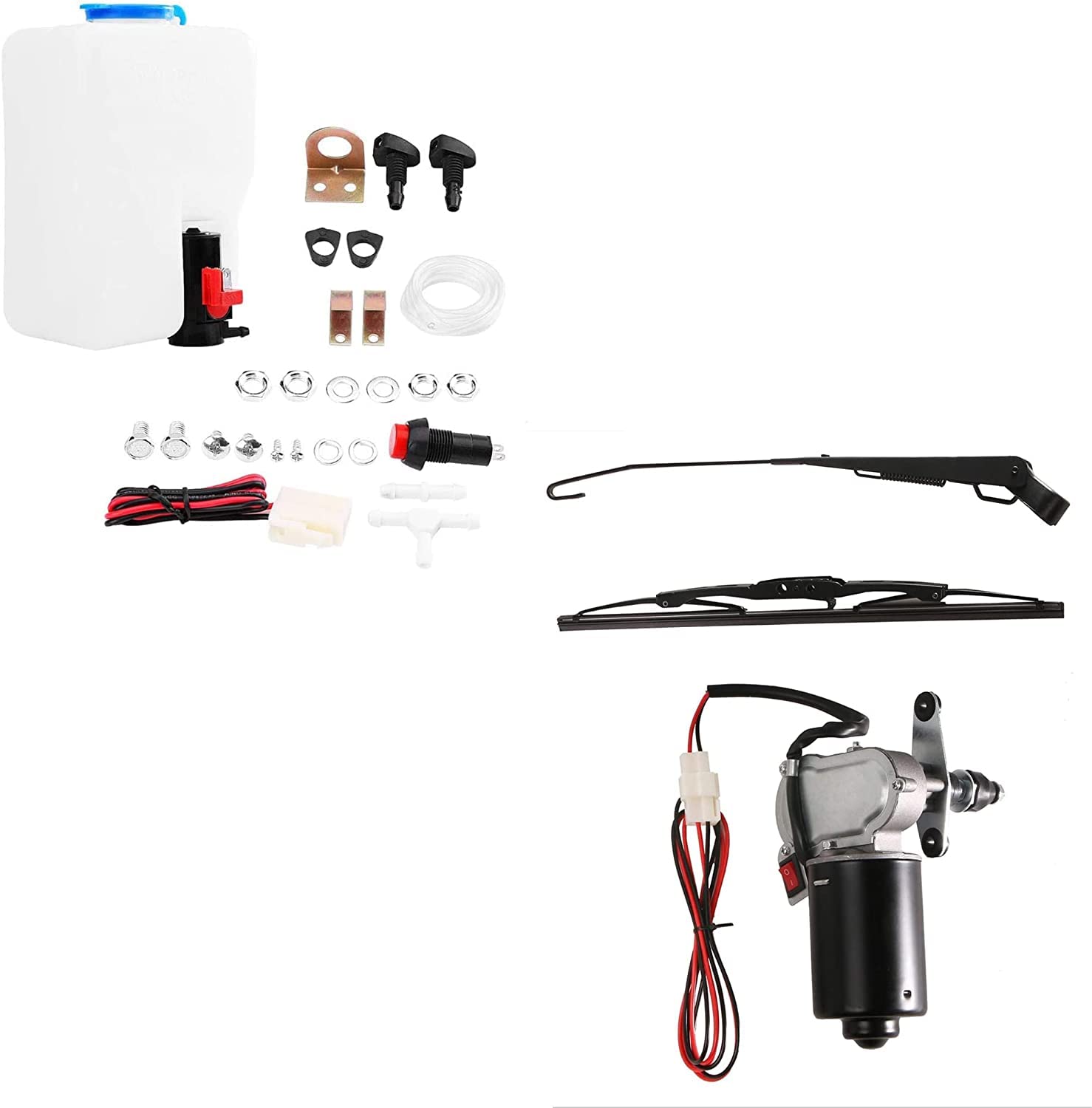 12V Electric Windshield Wiper Motor Kit with Washer Pump Reservoir - Compatible with Polaris RZR, Ranger 900/1000 UTVs - 110° Sweep for Hard Coated/Glass Windshields (11.8