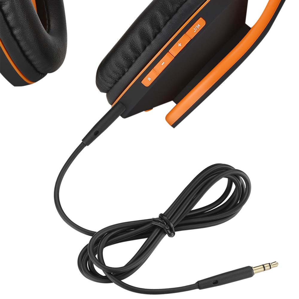 PowerLocus Bluetooth Over-Ear Headphones - Wireless Stereo Foldable Headset with Built-in Mic, Micro SD/TF, FM - Compatible with iPhone, Samsung, iPad, PC (Black/Orange) - Perfect for Travel, Workouts, and Home Entertainment