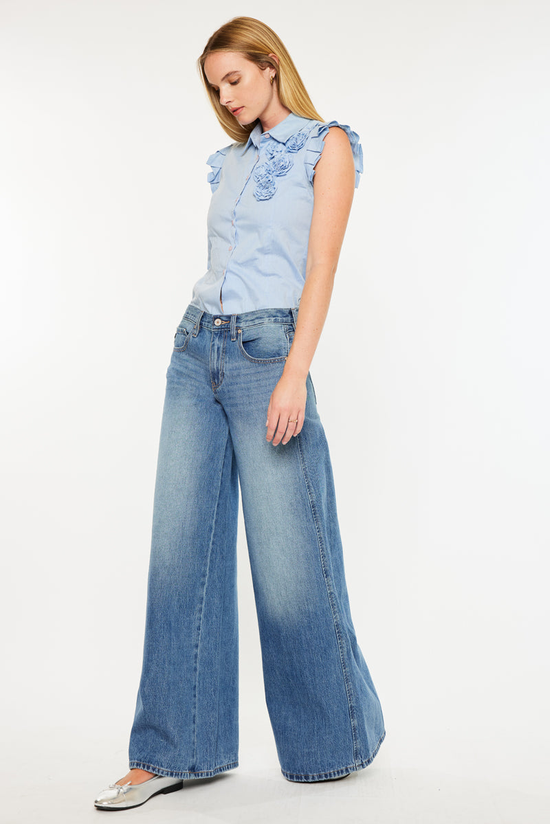 Jocy Women's Mid Rise Super Wide Leg Jeans - Comfortable Stretch Denim Pants for Casual Wear & Everyday Outfits
