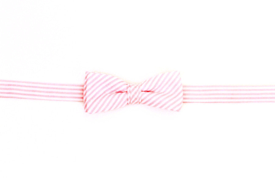 Pink Seersucker Stripe Boys Bow Tie - Classic Preppy Style for Weddings, Parties & Formal Events - Perfect for Kids, Boys & Toddlers