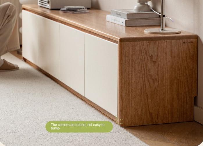 Solid Oak Wood Modern White Integrated Log Floor TV Stand - Stylish Storage for Living Room, Bedroom & Home Theater