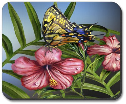 Yellow Butterfly Art Plates Mouse Pad - Non-Slip Desk Mat for Computer, Laptop & Office Use - Perfect for Gaming, Work & Home Decor