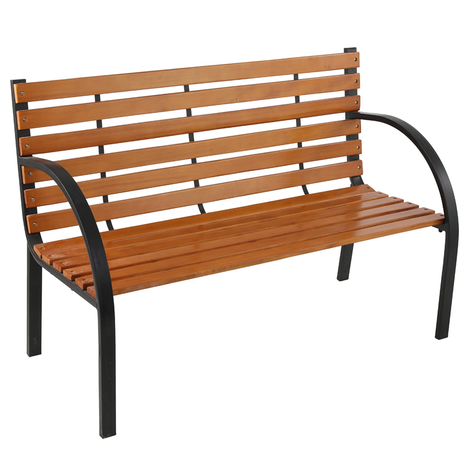 48-inch Hardwood Slotted Steel Cast Iron Frame Outdoor Garden Bench - Durable Park Seat for Terrace, Lawn, Deck & Patio - Perfect for Relaxing in Gardens, Parks or Backyards