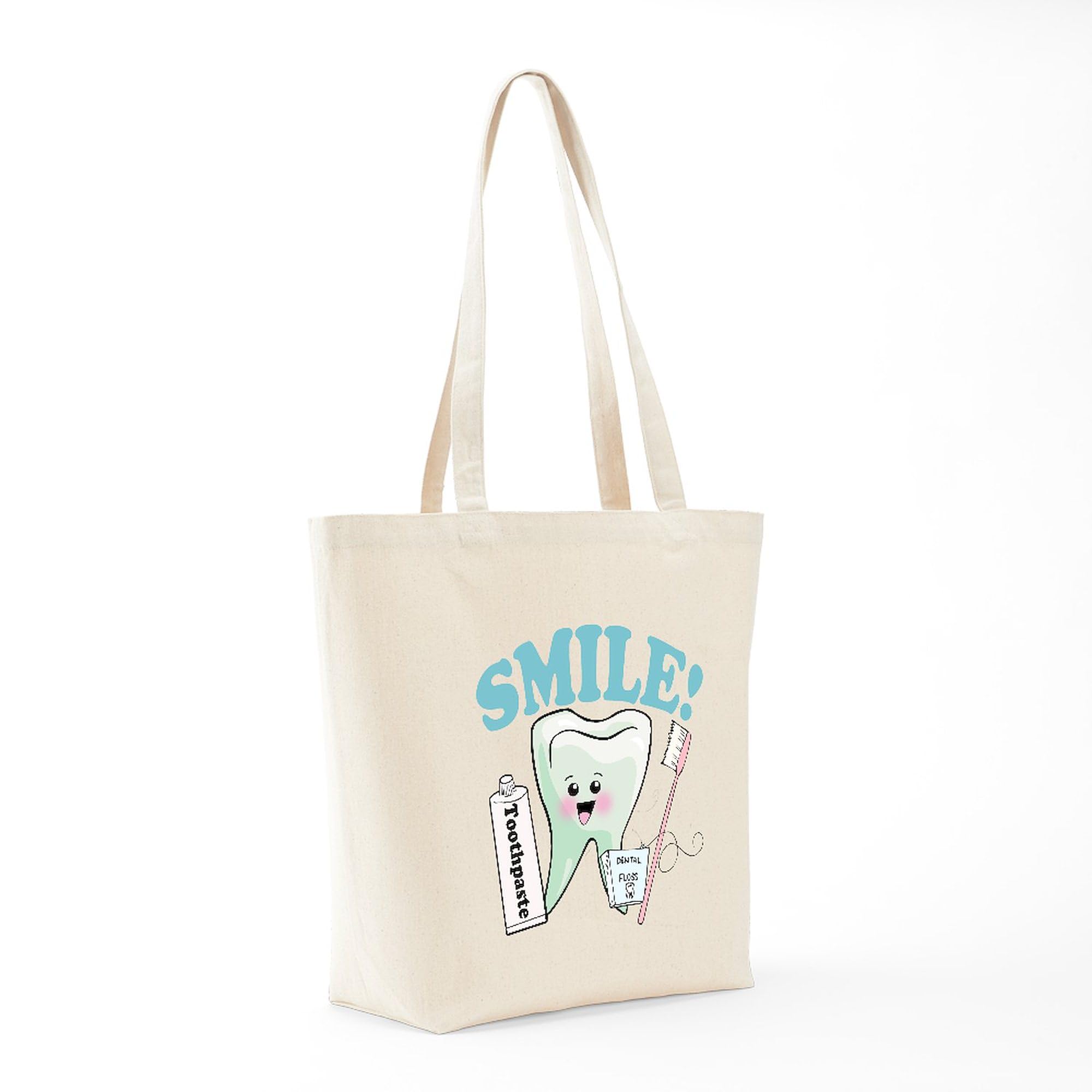 Dentist Hygienist Teeth Tote Bag - Reusable Natural Beige Canvas Shopping Bag for Dental Professionals | Perfect for Work, Groceries & Eco-Friendly Daily Use