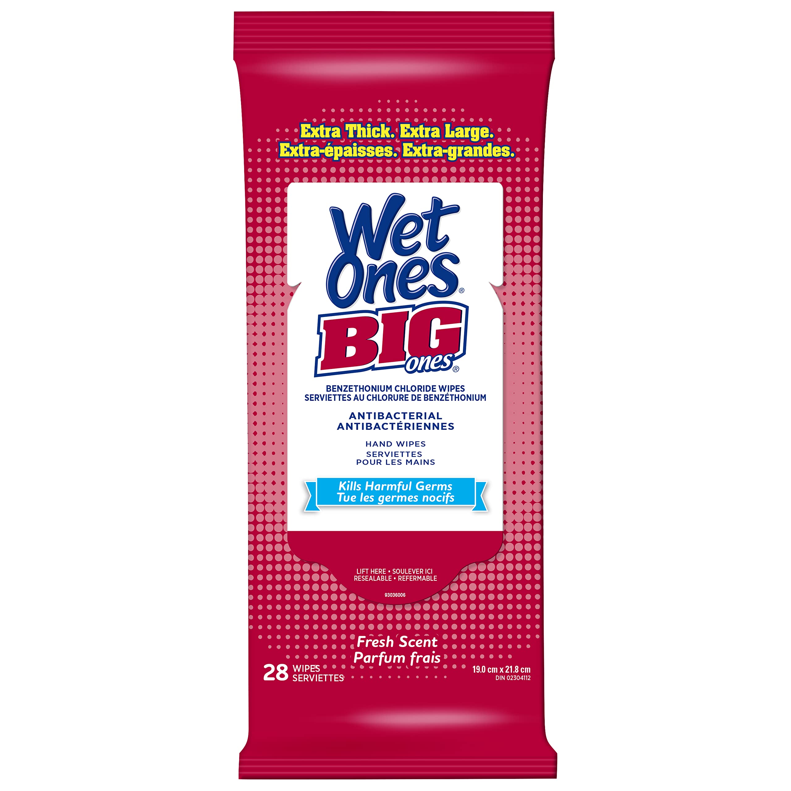 Wet Ones Big Ones Antibacterial Hand Wipes - Fresh Scent, 28 Count (Pack of 12) | Travel, Camping, Office & Home Use for Hygiene & Sanitation