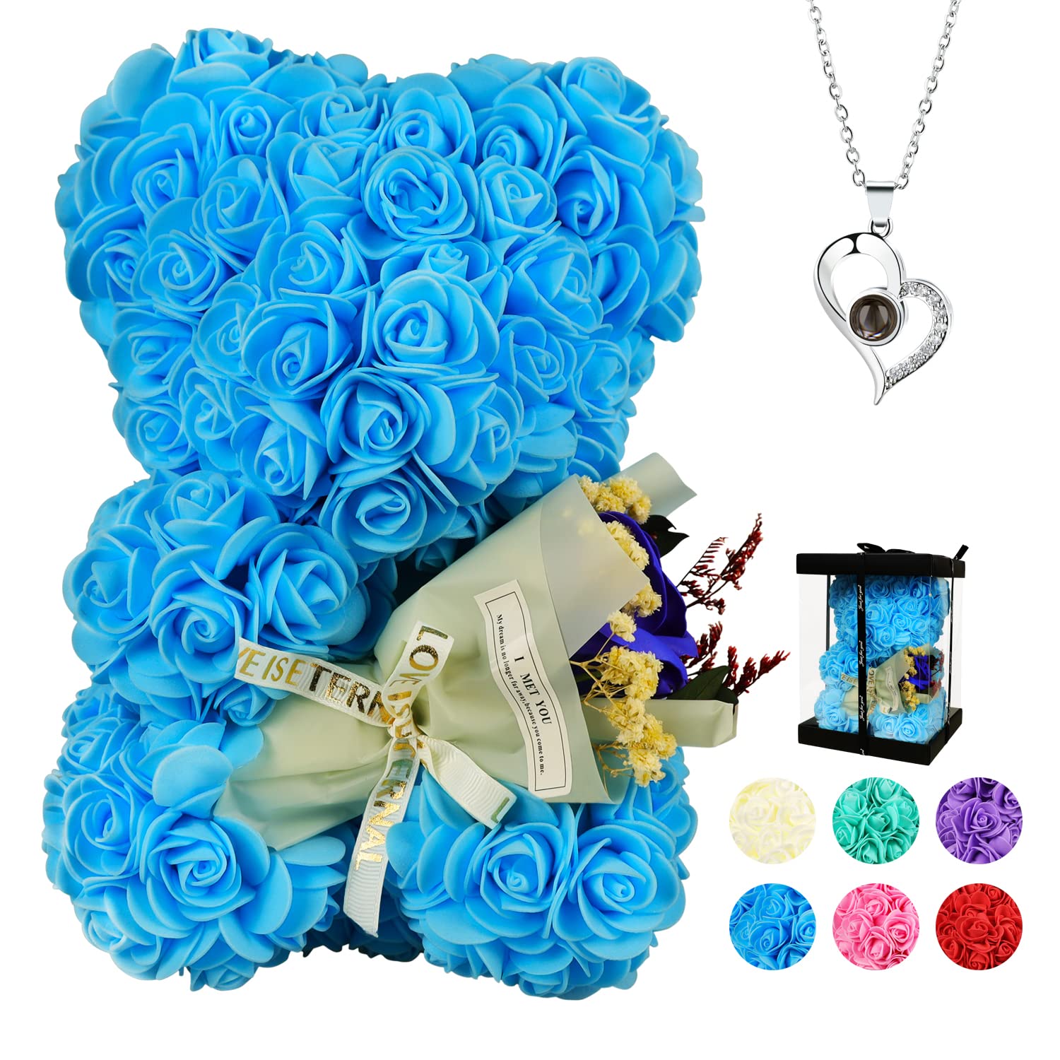 Valentine's Rose Bear Gift for Her - Romantic Rose Teddy Bear for Women, Mom, Wife | Perfect Valentine's Day, Birthday & Anniversary Present - Cute Home Decor & Surprise Gift Idea
