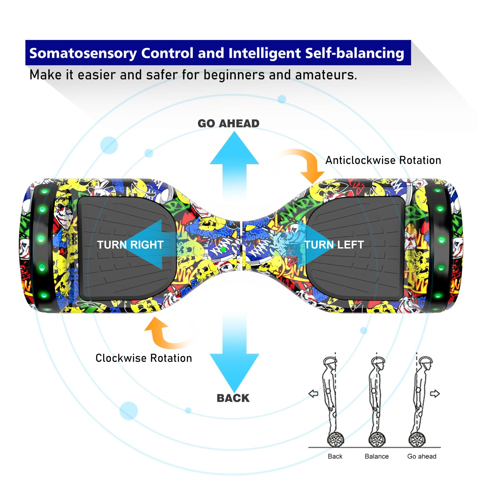 Self-Balancing Hoverboard Scooter with Bluetooth & LED Lights - 6.5