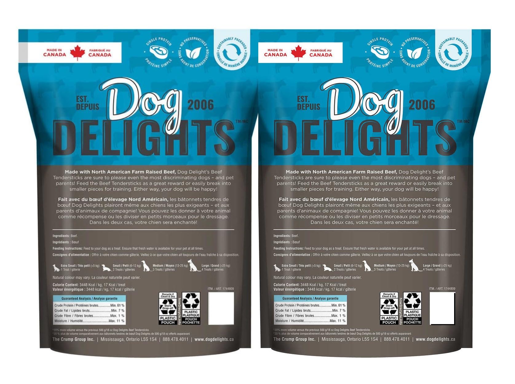 Premium Beef Tendersticks Dog Treats - All Natural, No Additives, No Preservatives, No Artificial Colors - 2 Pack (600g Each) - Perfect for Training, Rewards & Dental Health