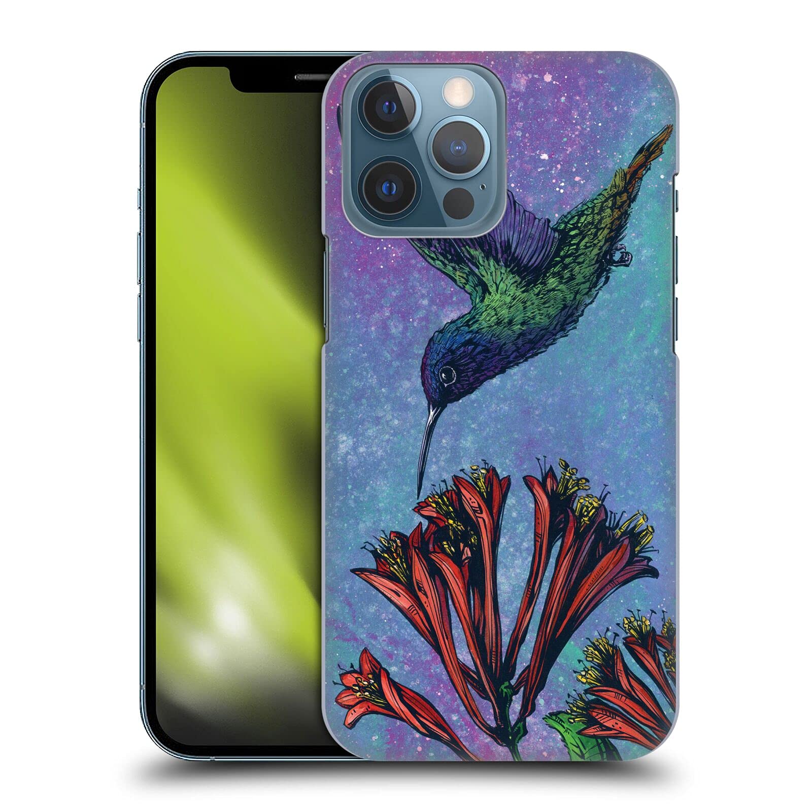 David Lozeau The Hummingbird Colorful Grunge iPhone 13 Pro Max Case - Officially Licensed Hard Back Cover by Head Case Designs | Artistic Protection for Everyday Use & Gift Giving