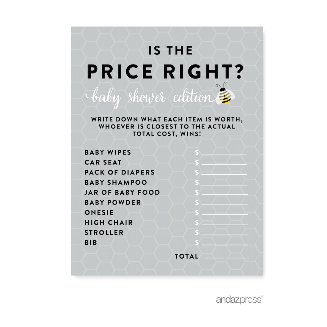 Gender Neutral Baby Shower Set - Bumblebee Themed Games, Decorations & Activities with 20-Pack 'Is the Price Right?' Game Cards | Perfect for Coed Baby Showers, Gender Reveal Parties & Nursery Decor