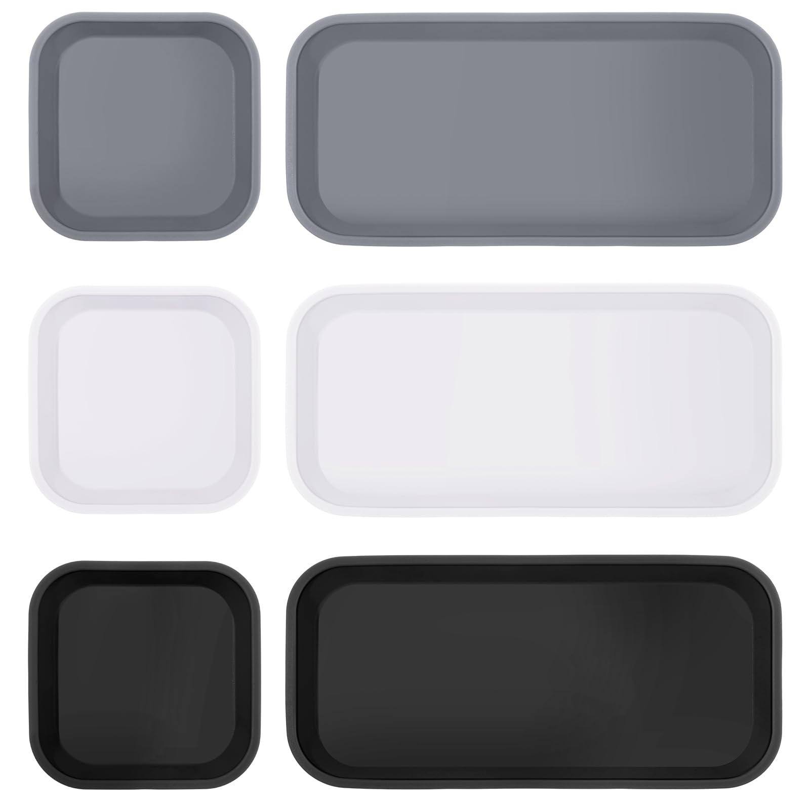 6-Piece Silicone Bathroom Vanity Trays Set - Multifunctional Counter Organizer for Bathroom, Kitchen & Desk - Decorative Storage in Black, White & Gray - Perfect for Makeup, Jewelry & Essentials