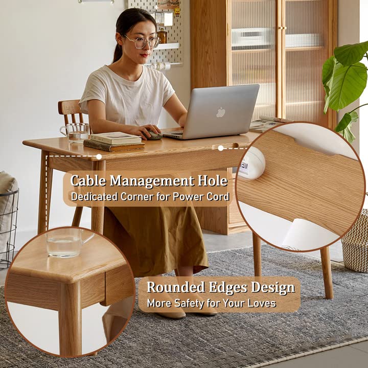 Solid Oak Wood Office Desk with Drawers - 31.5