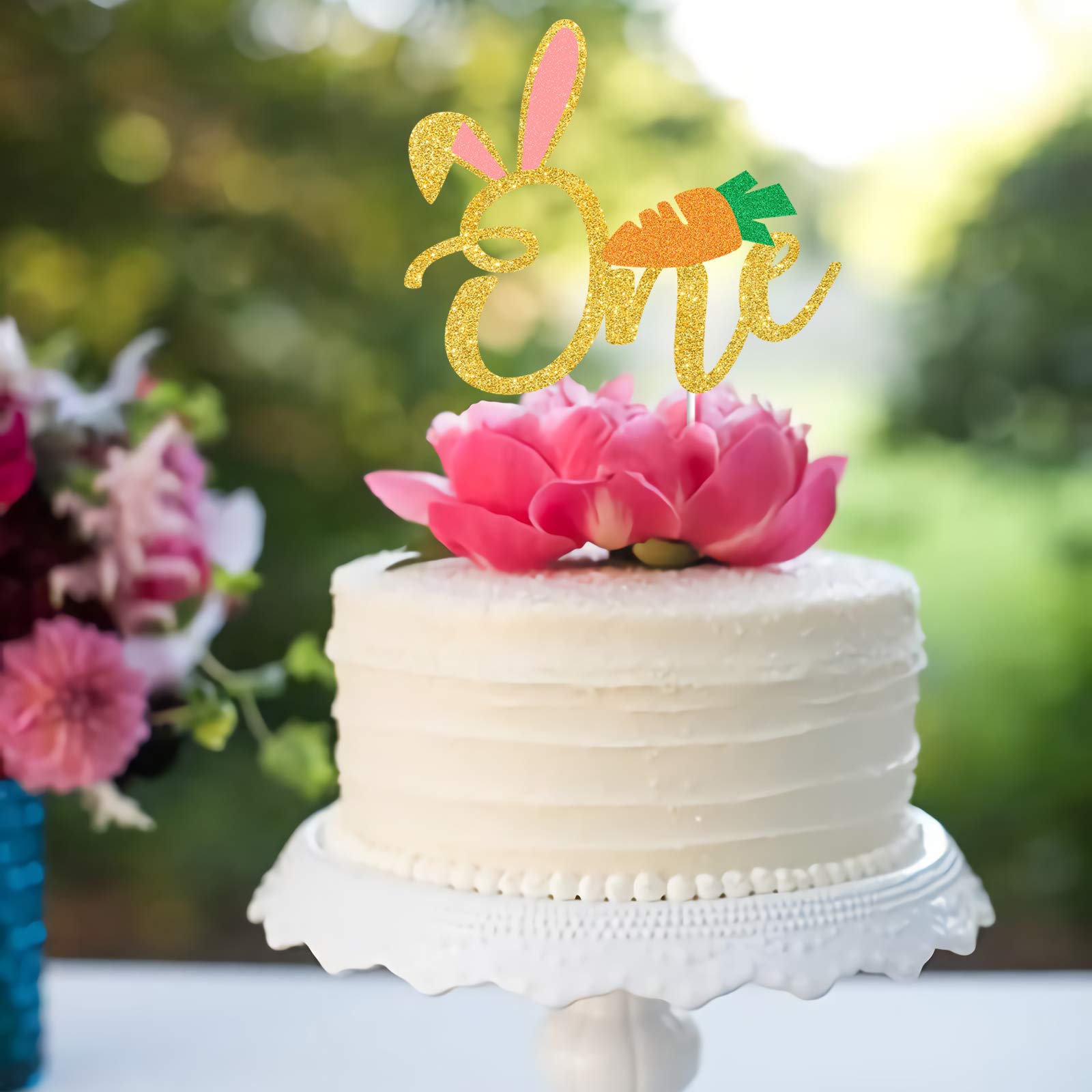 Bunny Ears Cake Topper for First Birthday - Rabbit Themed Cake Decorations, Spring Party Supplies & Baby Cake Smash Photo Prop - Perfect for Easter Celebrations, Baby Showers and 1st Birthday Parties