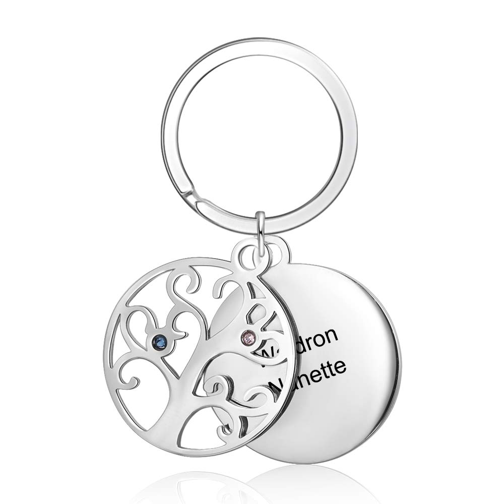 Personalized Birthstone Keychain with Custom Name - Engraved Family Tree Key Ring - Unique Gift for Mom, Grandpa - Perfect for Birthdays, Anniversaries & Keepsakes