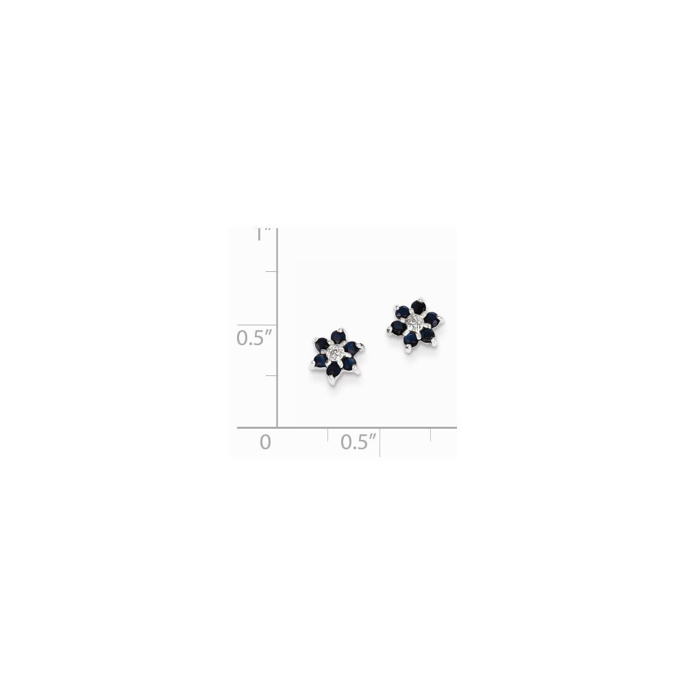 Sterling Silver Rhodium Plated Sapphire & Diamond Stud Earrings for Women - Elegant Jewelry Gift for Wedding, Anniversary & Special Occasions