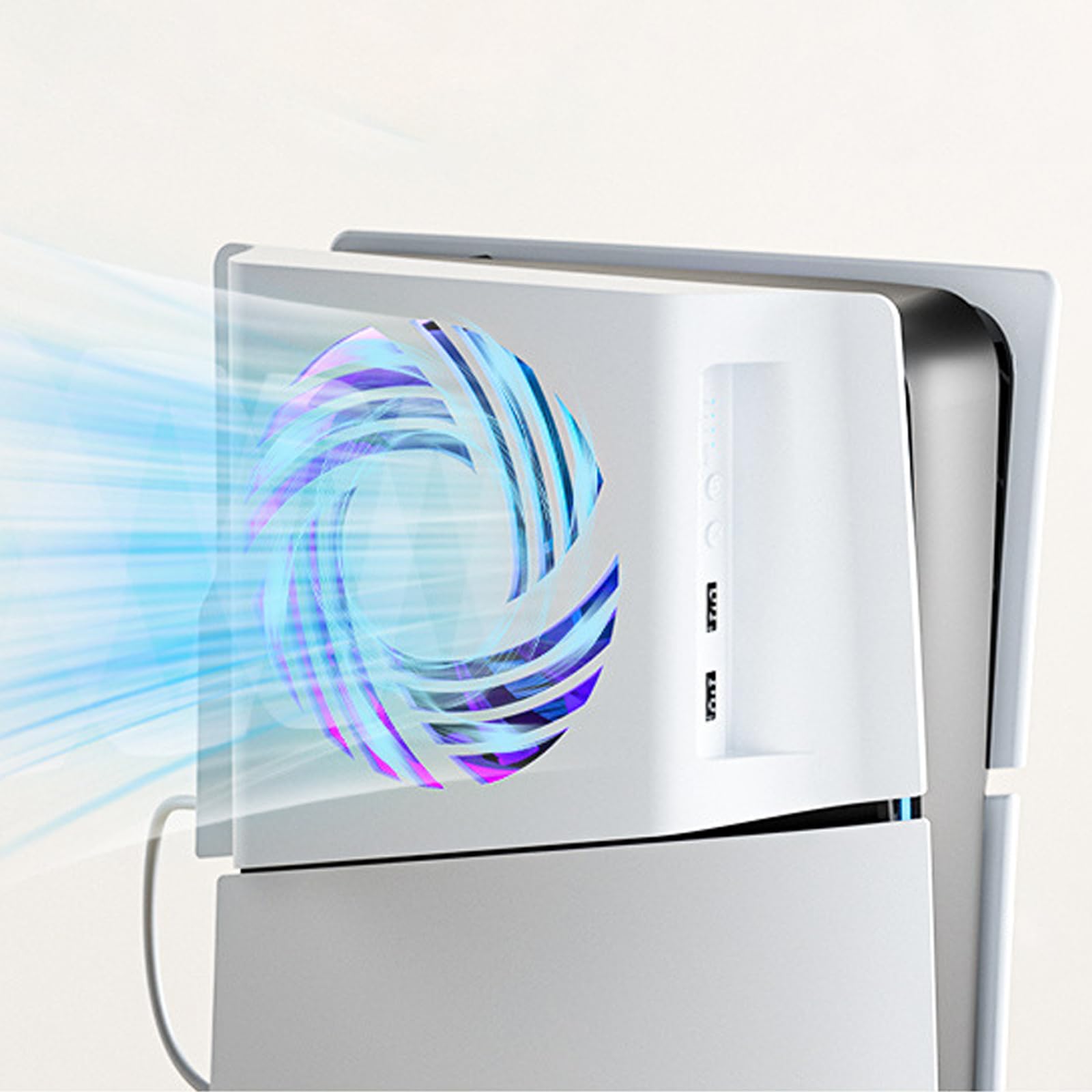 RGB Cooling Fan for PS5 Slim with Plate Cover, Auto Temperature Sensor Speed Control, 3-Speed Manual Fan & USB 2.0 Hub - Perfect for Gaming Sessions & Console Overheating Protection