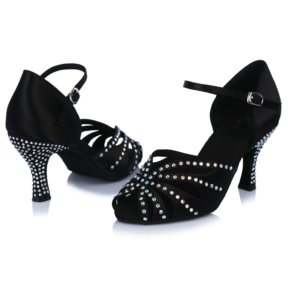 HROYL Women's Rhinestone Latin Ballroom Dance Shoes - Professional Bachata Salsa Practice & Performance Shoes (YCL375) | Perfect for Dance Competitions, Social Dancing & Stage Shows