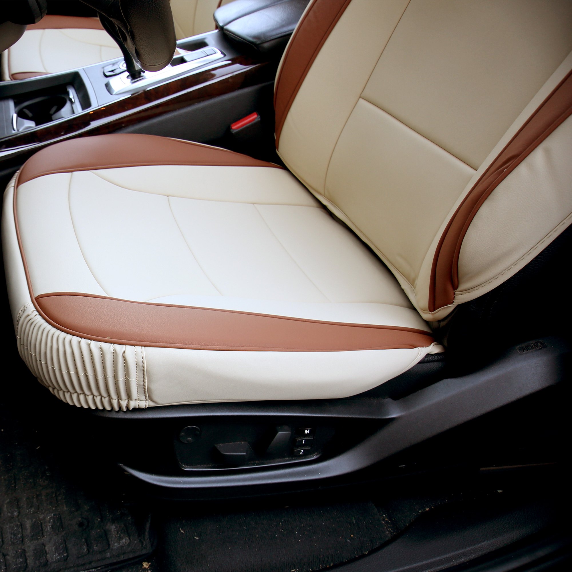 **TLH Ultra Comfort Leatherette Seat Cushions – Beige Tan, Universal Fit for Cars, Trucks & SUVs – Waterproof Car Seat Protectors & Interior Accessories | Perfect for Long Drives & Daily Commutes**