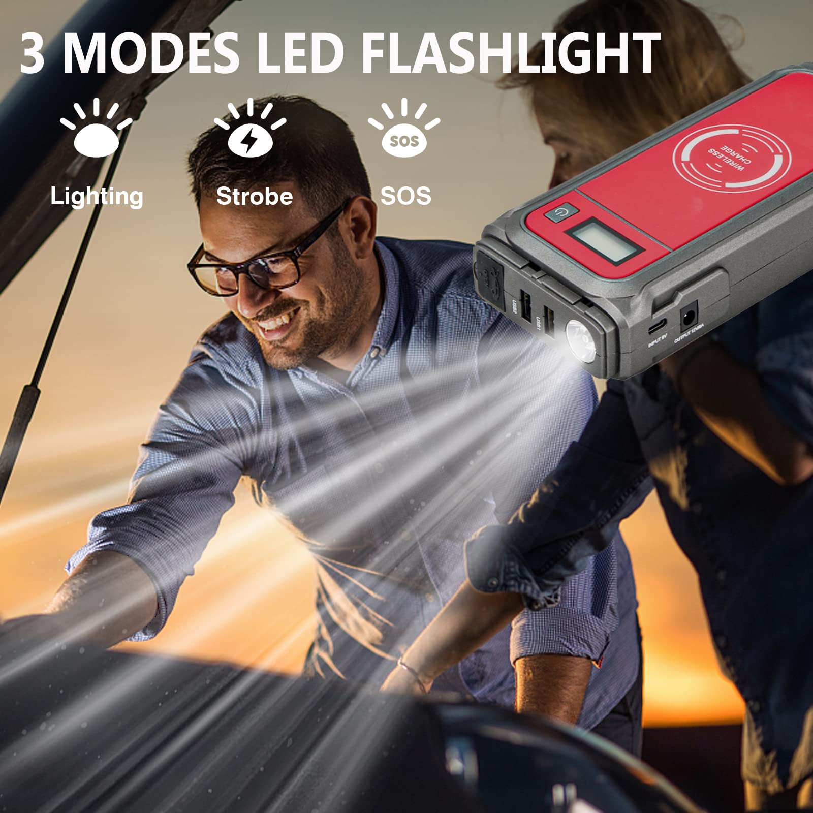 KOLANDY 2000A 20000mAh Portable Car Battery Jump Starter - Emergency Power Bank for 8.5L Gas/6L Diesel Engines with LED Light | Roadside Assistance, Camping & Emergency Power Supply