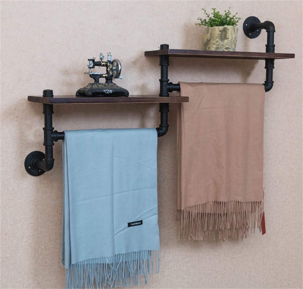 Solid Wood Wall-Mounted Towel Rack & Bathroom Shelf - Black Iron Art Storage Tower with Hooks for Towels, Plants & Decor | Perfect for Bathroom, Living Room & Bedroom Organization