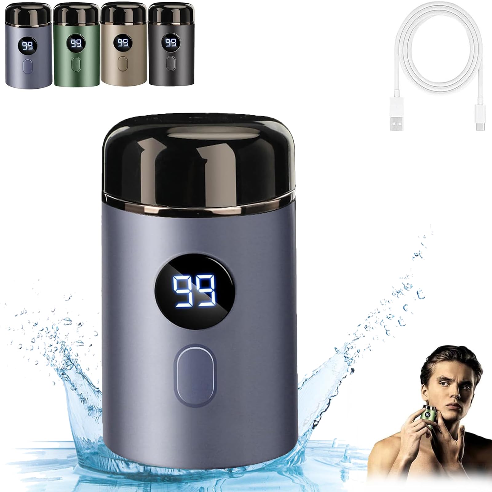 Vishopee Mini Portable Electric Shaver for Men - 2025 Upgraded USB Rechargeable Travel Razor - Blue - Perfect for Home, Office & On-the-Go Grooming