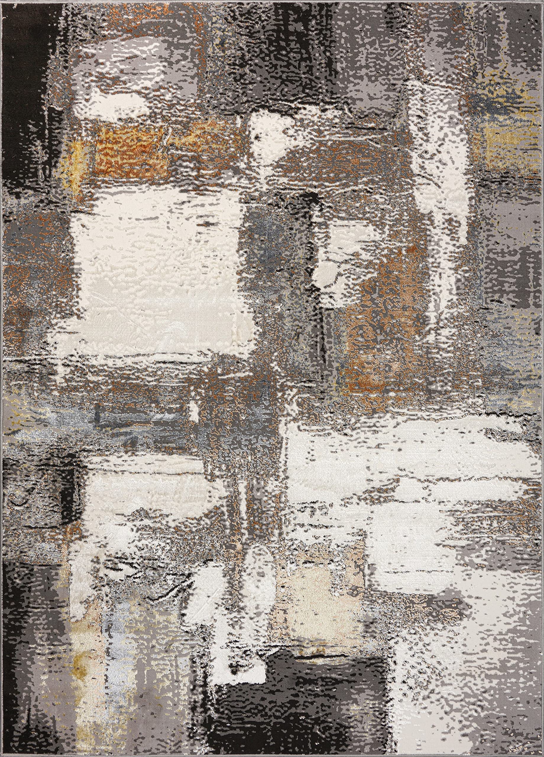 Dole Rugs Cream Copper Gold Grey Metallic Rustic Abstract Patchwork Pattern Area Rug 5'2