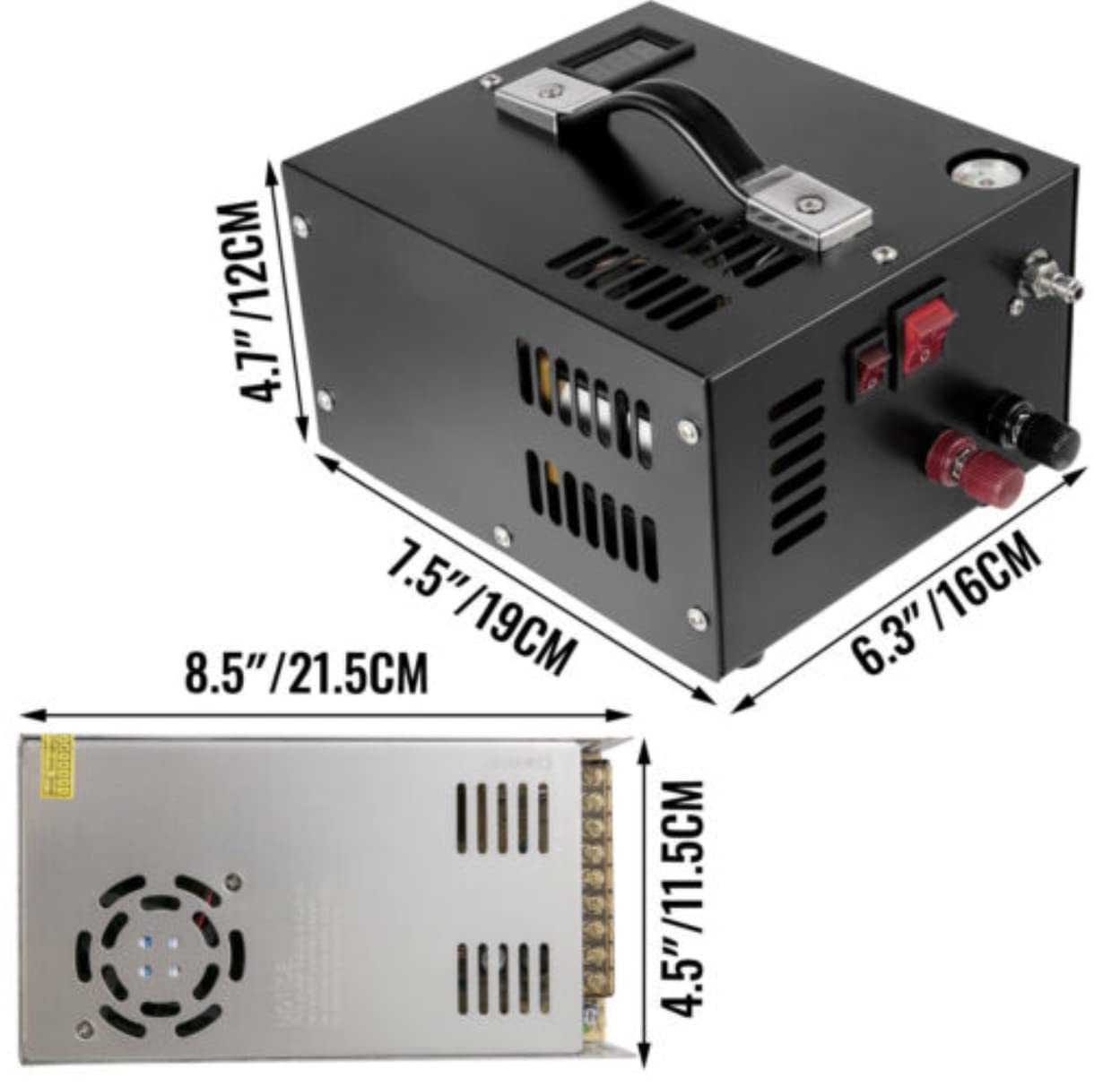 High Pressure PCP Air Compressor 4500psi/30MPa for Air Rifles & Airguns - Oil Free, Water Free, Manual Stop - 110V AC/12V DC Power - Perfect for Hunting, Target Shooting & Outdoor Sports