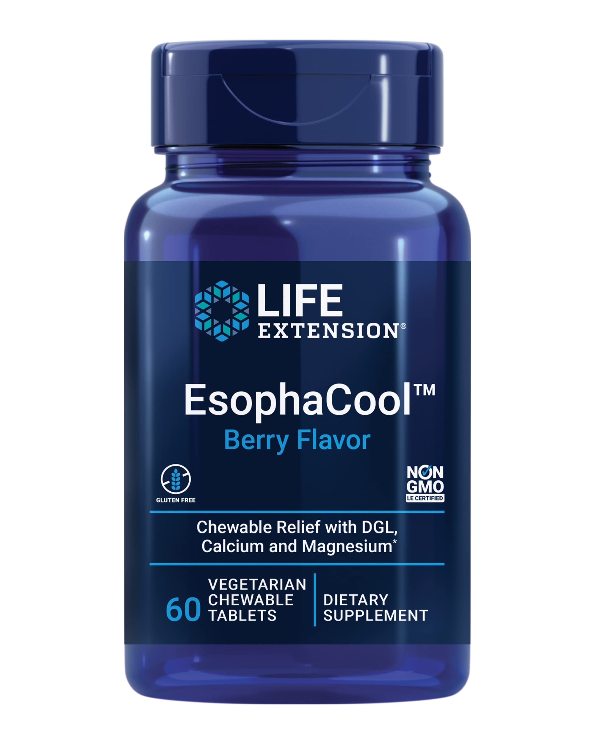 EsophaCool Berry Flavor 60 Vegetarian Chewable Tablets - Soothes Heartburn & Acid Reflux for Active Lifestyles