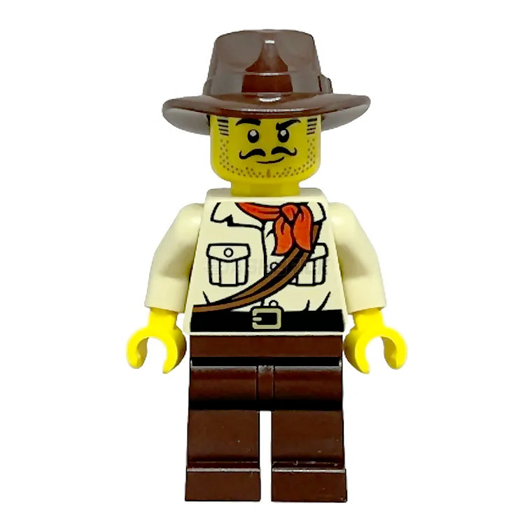 LEGO Minifigure City Jungle Explorer with Tan Shirt, Dark Brown Legs & Fedora Hat - Perfect for Adventure Play, Collectors & LEGO City Scenes