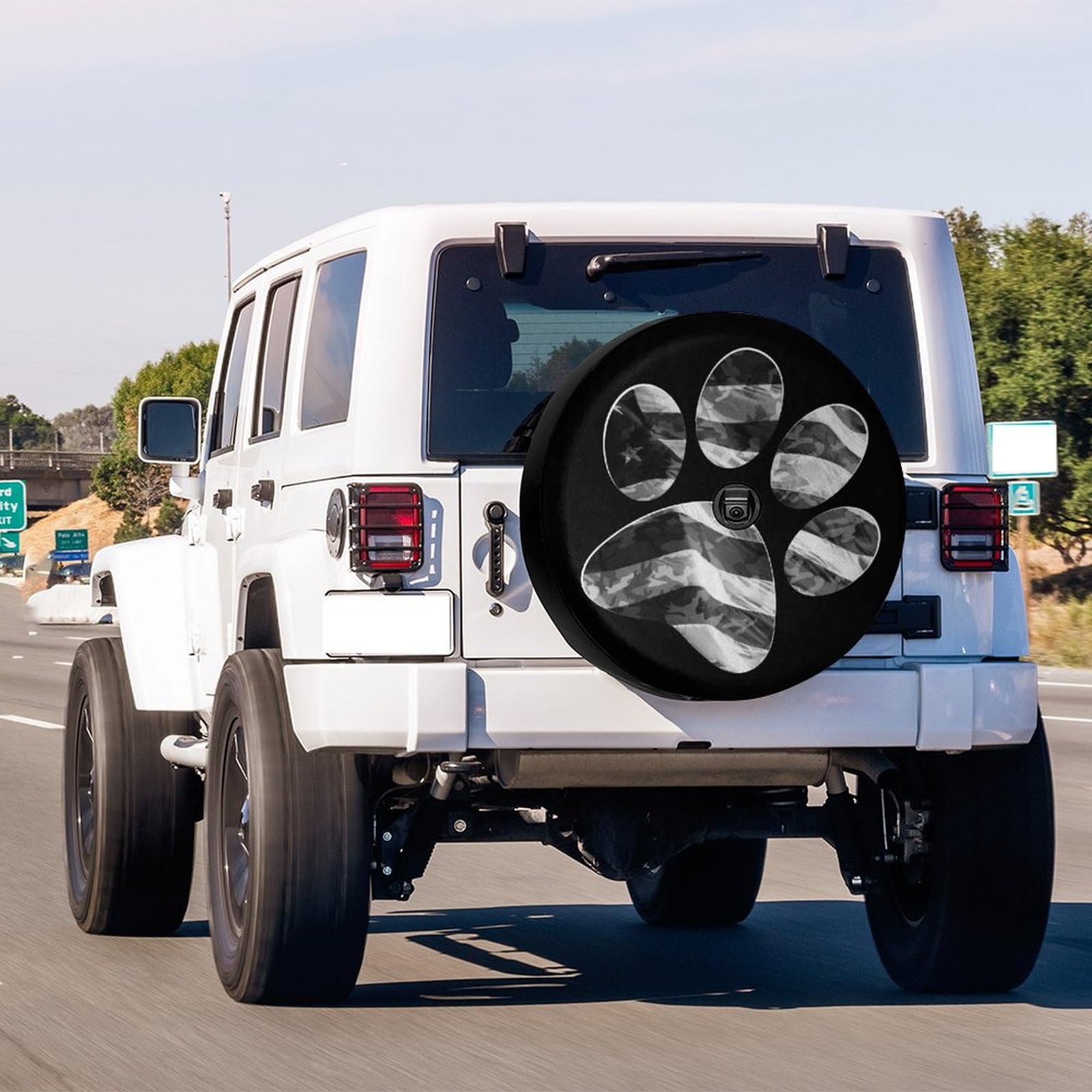 Foruidea Paws USA Flag Spare Tire Cover with Backup Camera Hole - 16 Inch Wheel Tire Cover for Trailer, RV, SUV & Most Vehicles | Durable Waterproof Design for Road Trips & Outdoor Adventures