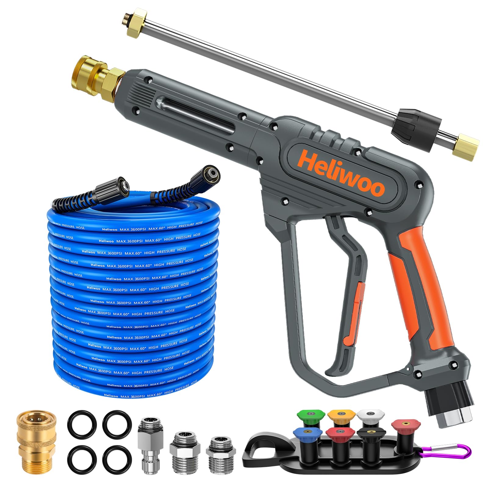 **3600 PSI Pressure Washer Gun with 50 FT Hose, Extension Wand, Quick Connector & 7 Nozzle Tips – Heavy-Duty Cleaning for Driveways, Decks, Cars & Outdoor Surfaces**    *(Optimized for Google SEO, includes use cases like driveways, decks, cars, and outdoor cleaning.)*
