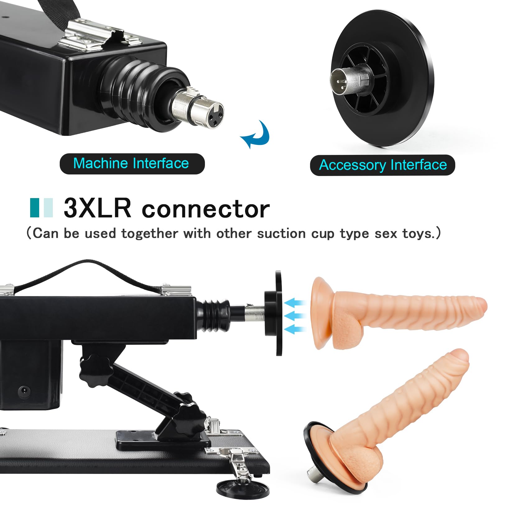 3XLR Thrusting Sex Machine with Male Masturbator Cup & Dildo Attachments - Automatic Love Machine for Men & Women - Suction Cup Adapter Sex Toy for Couples - Perfect for Solo Play, Couples Bonding & BDSM Exploration