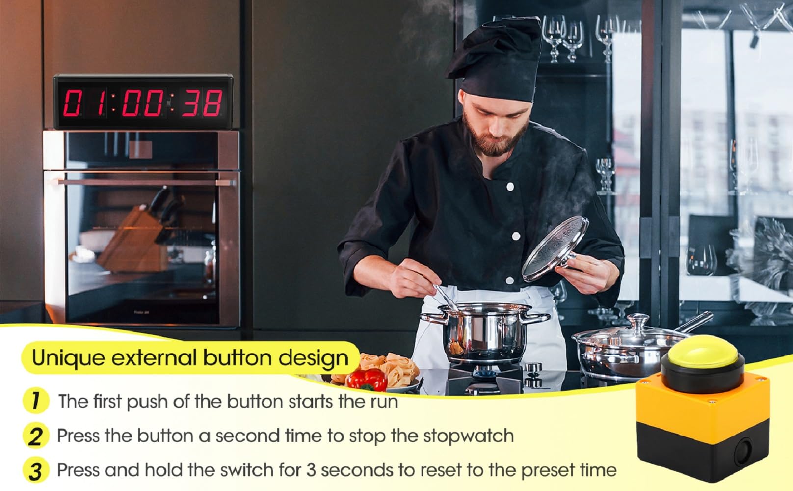 2.3 Inch LED Digital Countdown Timer with Start/Stop Button - Gym Interval Stopwatch for Workouts, Cooking, and Classroom Activities