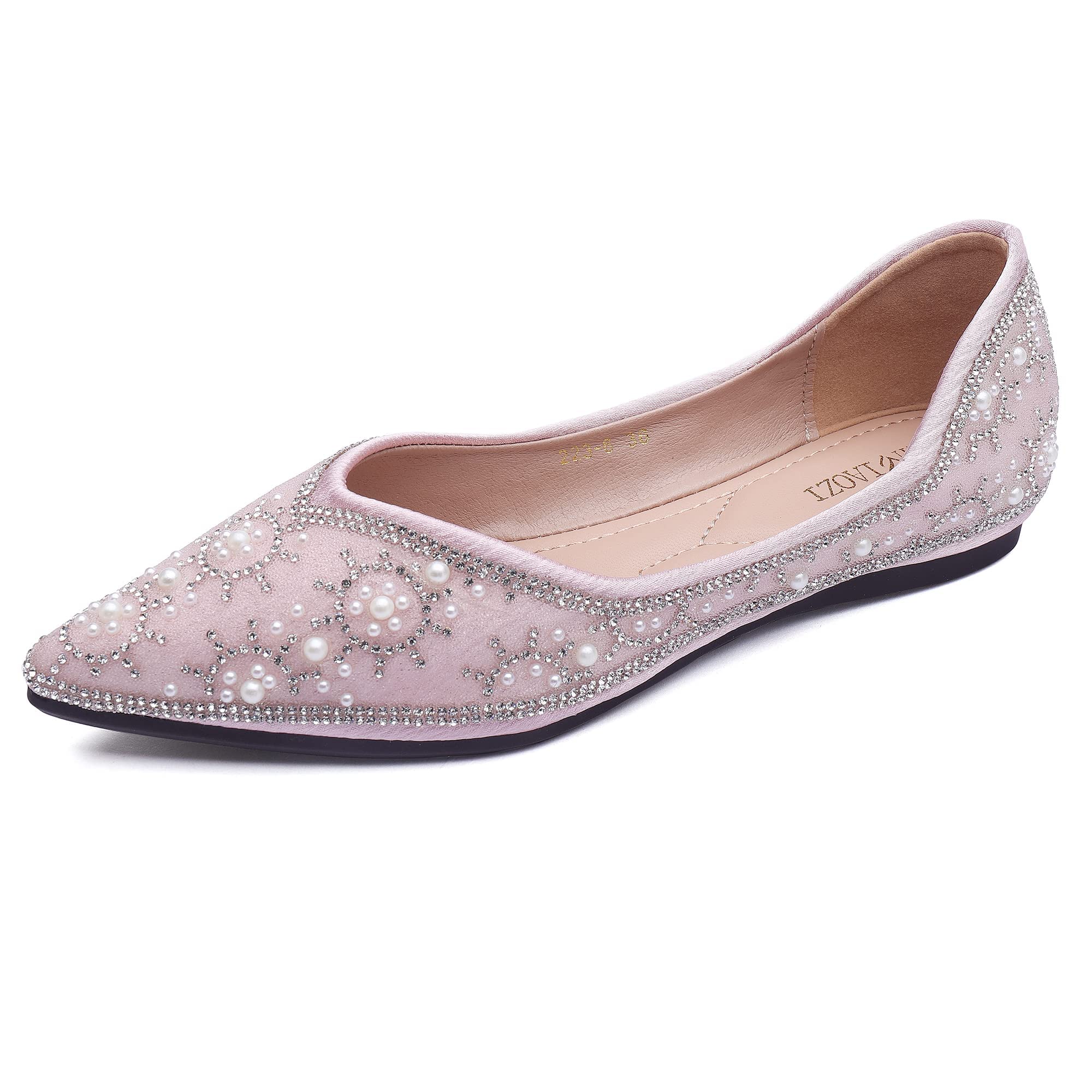 Sparkly Rhinestone Sequin Pointed Toe Flats for Women - Elegant Wedding & Evening Dress Shoes - Comfortable Formal Pumps for Brides, Prom, Cocktail Parties & Special Occasions