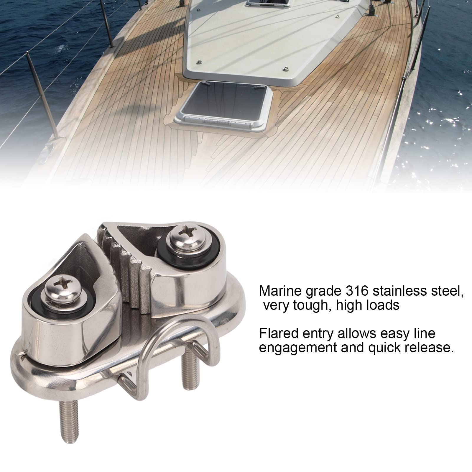 Stainless Steel 316 Boat Cam Cleat for Kayak & Sailboat - Mirror Polished with Wire Leading Ring - Fits 10mm Rope - Perfect for Pilates Equipment & Marine Applications