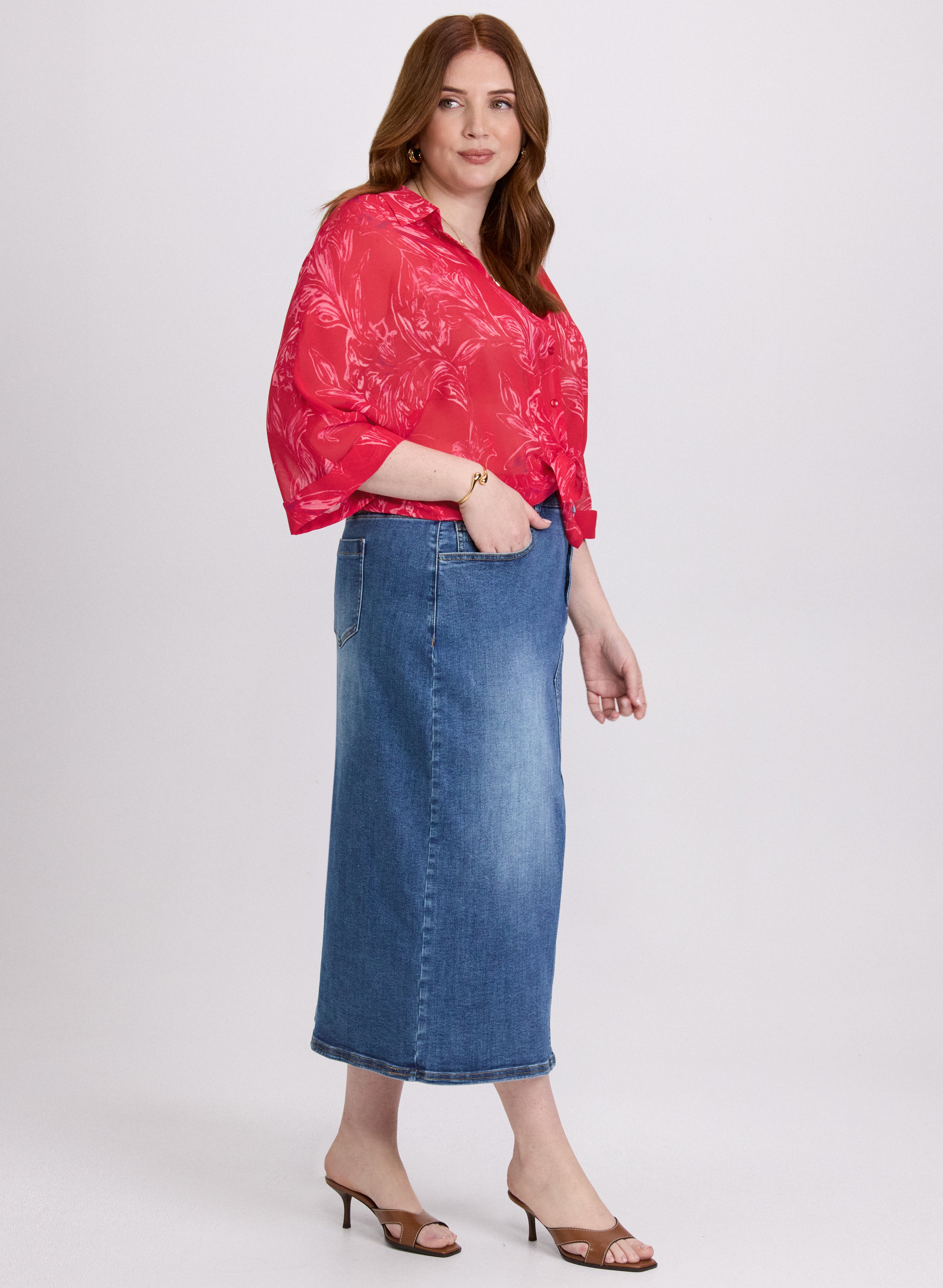 Stylish High Waist Denim Midi Skirt for Women - Vintage Blue Jeans Skirt with Pockets | Perfect for Casual Outfits, Office Wear & Date Nights