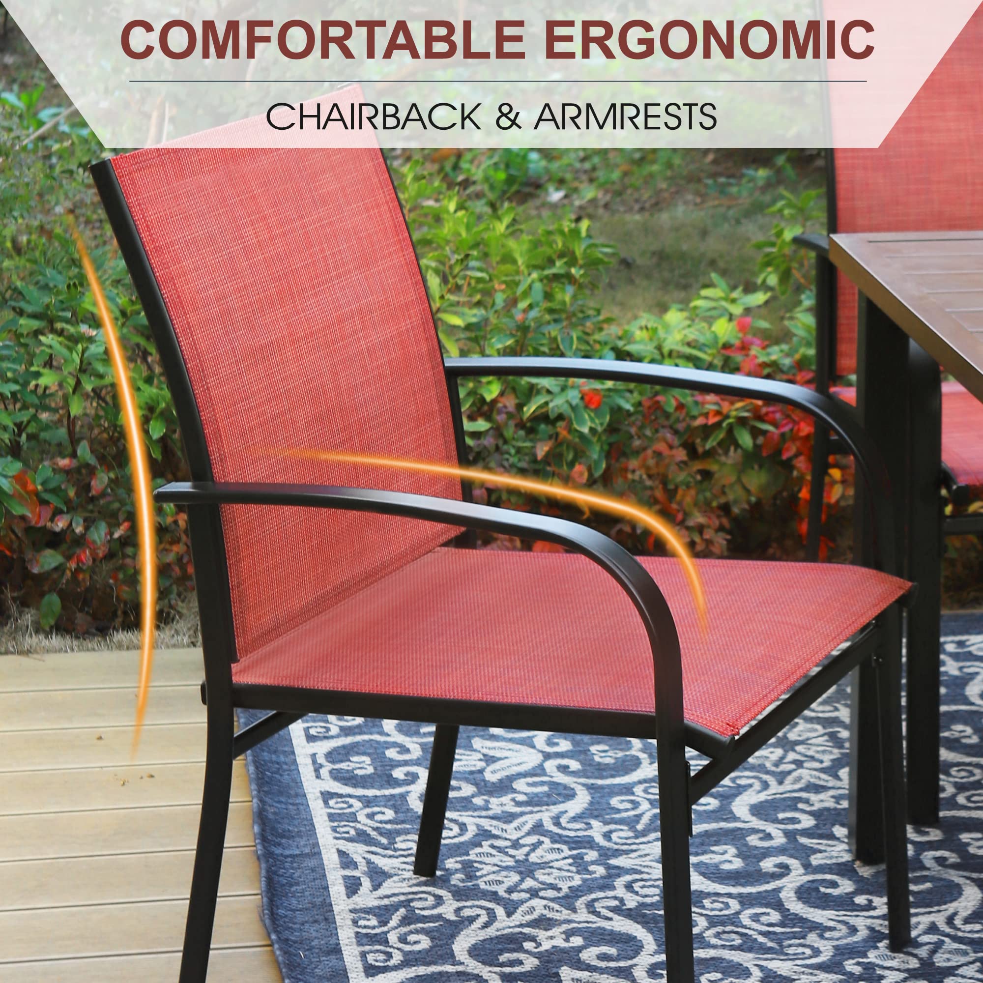 4-Piece Red Textilene Patio Dining Chairs Set with Armrests - Outdoor Furniture for Backyard, Deck, Poolside & Garden Dining