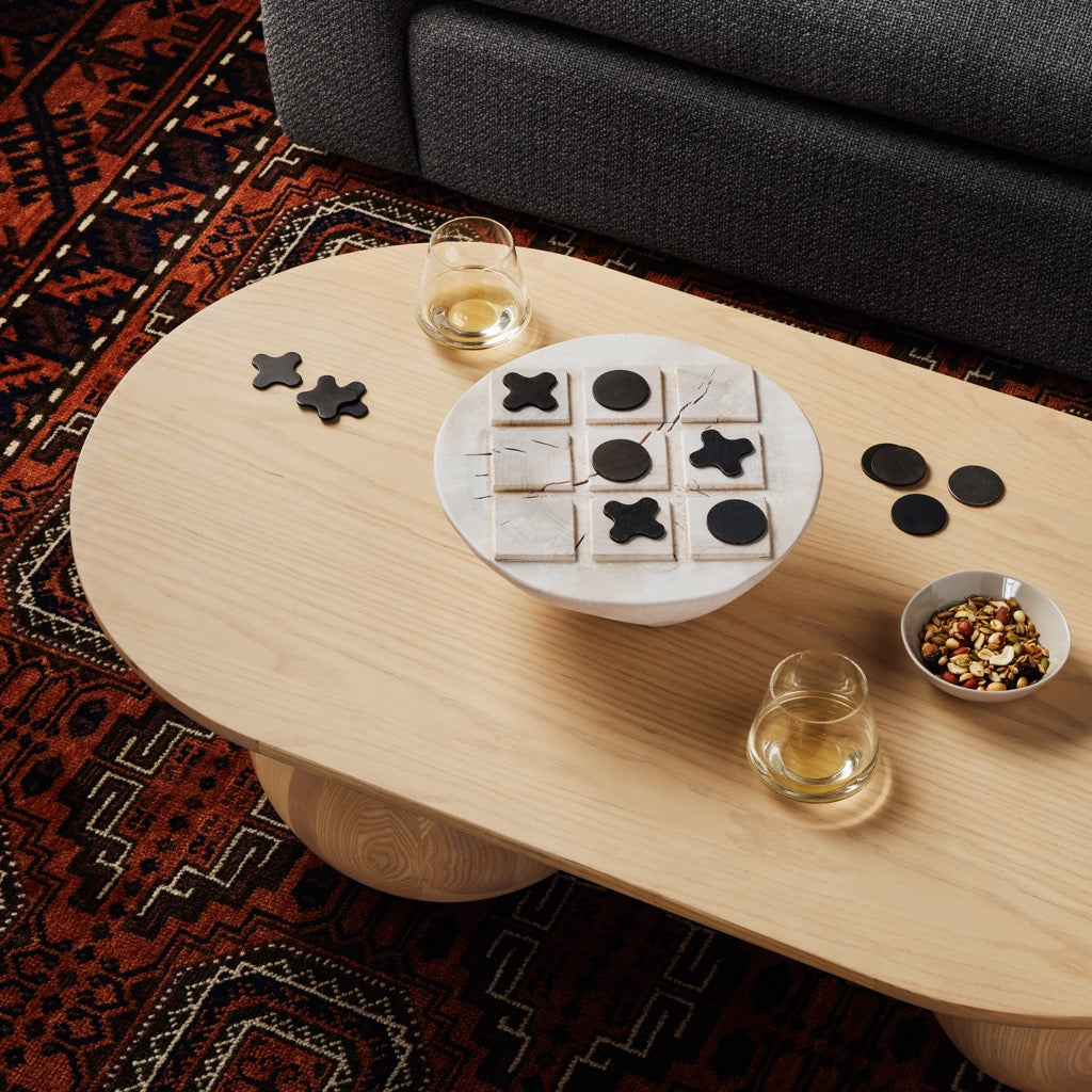 Premium Ivory Tic Tac Toe Game Set - Classic Wooden Board Game for Kids & Adults - Perfect for Family Game Night, Travel & Indoor Fun
