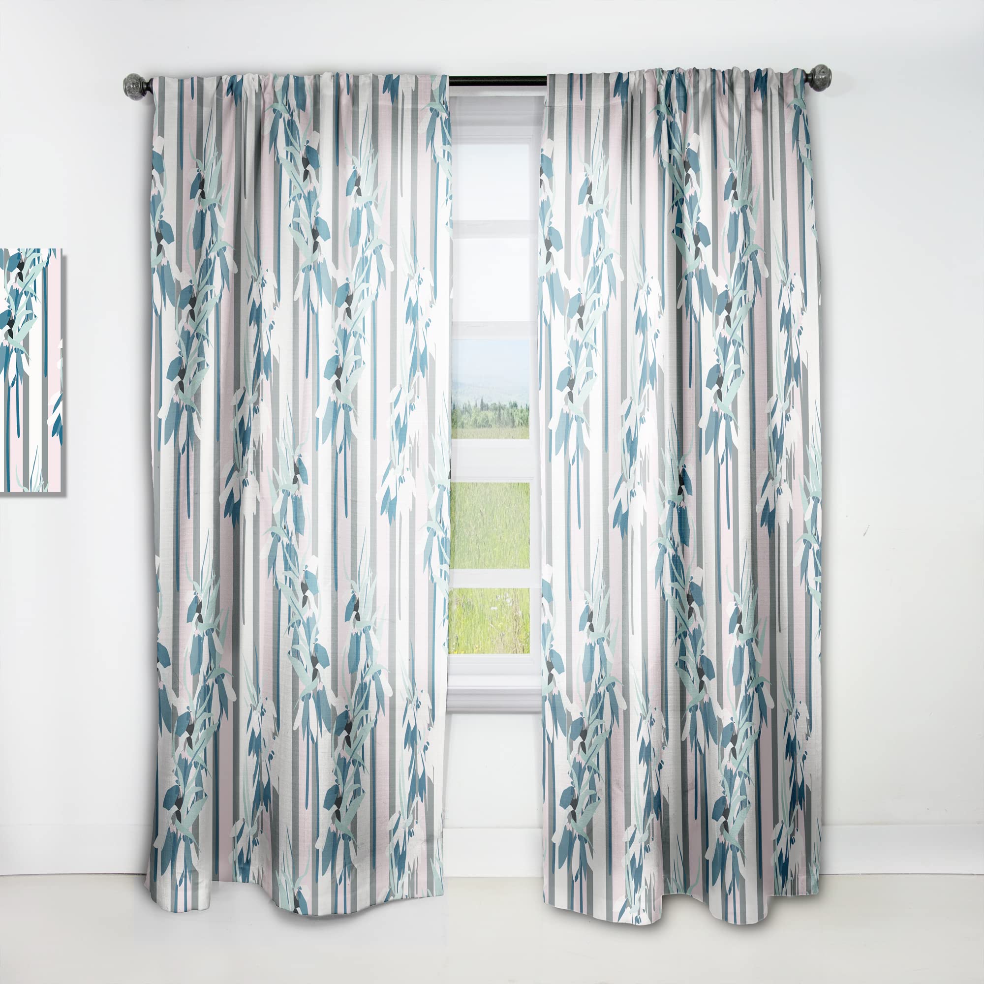 DesignQ Retro Hand-Drawn Lilies Thermal Insulated Curtains - Single Panel 52x120 Inches - Elegant Window Drapes for Bedroom & Living Room | Perfect for Home Decor, Privacy & Temperature Control