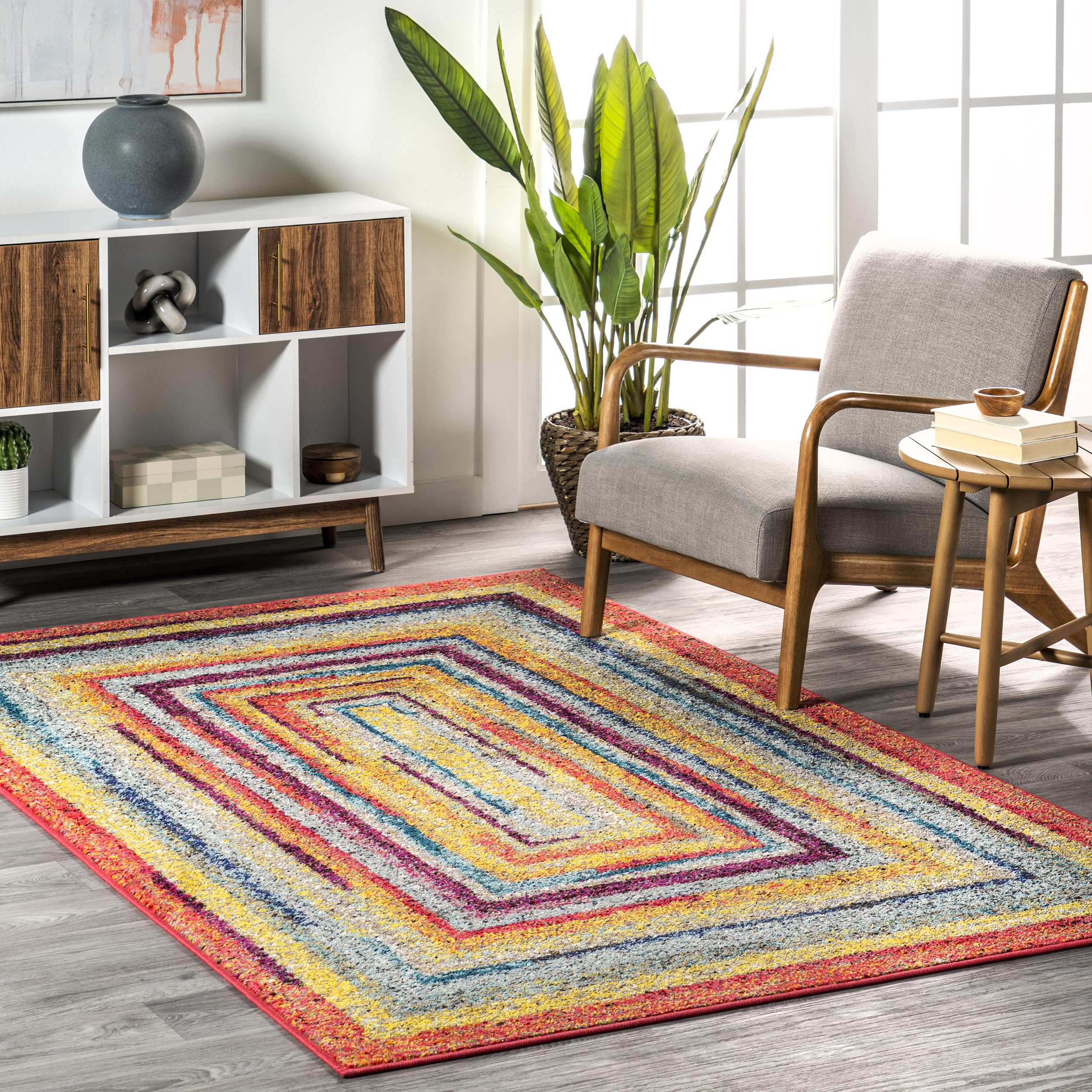 nuLOOM Hargis Labyrinth Bohemian Area Rug 5x8 Feet, Multi-Color Distressed Vintage Design - Perfect for Living Room, Bedroom, or Boho Chic Home Decor
