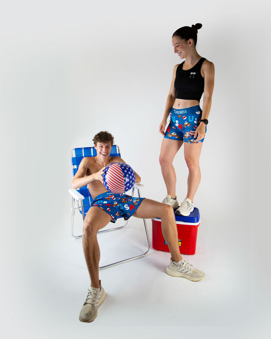 Women's High Waist Compression Shorts for Workout & Pool Party - USA Flag Design - Perfect for Gym, Running, Yoga & Beach Activities