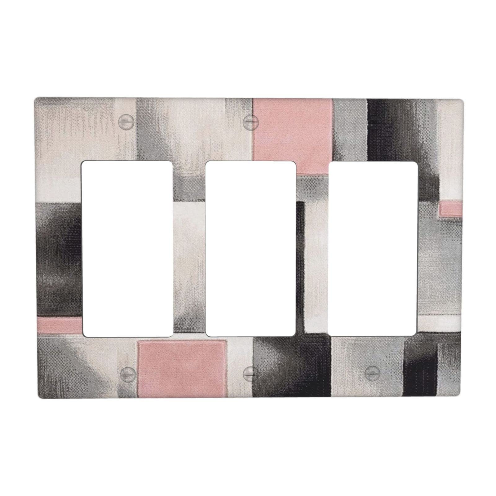 Modern Geometric 3-Gang Rocker Light Switch Cover - Blush Pink Abstract Art Wall Plate, GFCI Outlet Cover for Bedroom, Bathroom & Home Decor | Stylish & Durable Electrical Switch Plates for Modern Interiors