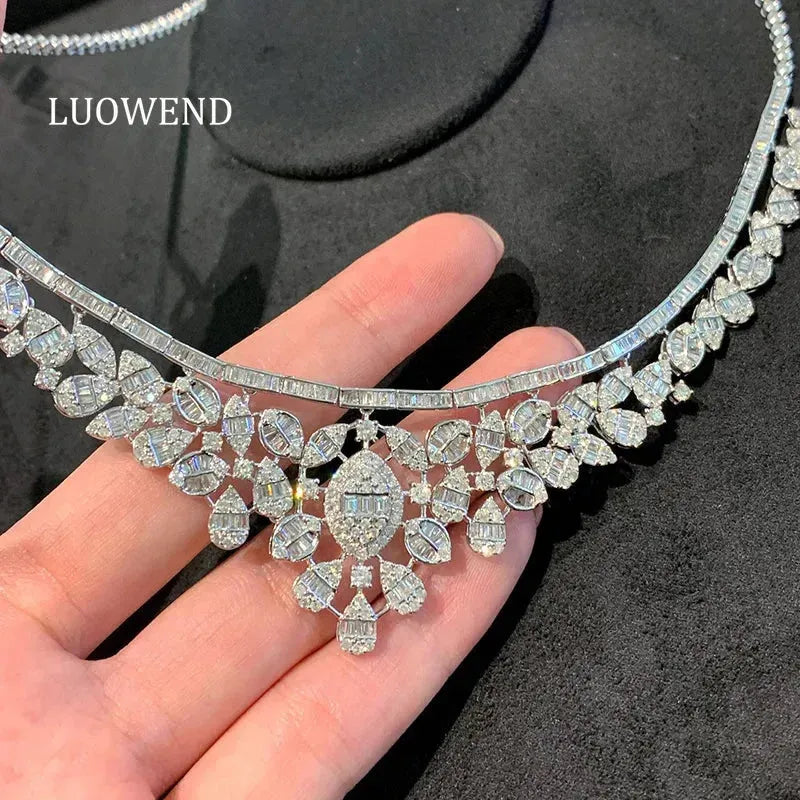 18K White Gold Diamond Necklace for Women - 7.3 Carat Real Natural Diamond Luxury Pendant - Elegant Shiny Design for Senior Banquets, Anniversaries & Special Occasions