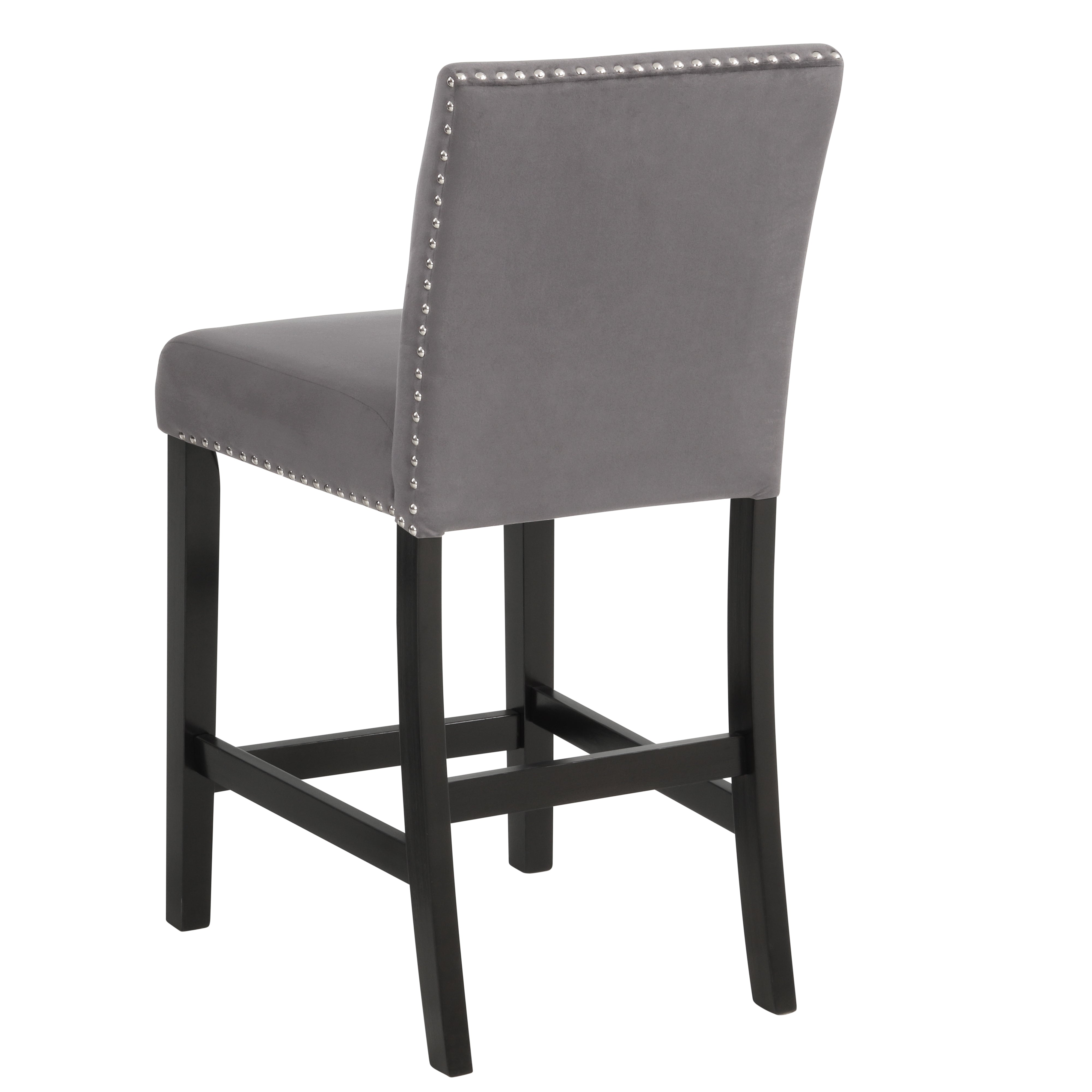 Roundhill Furniture Cobre Contemporary Velvet Counter Stool with Nailhead Trim - Set of 2 Bar Stools, Gray Velvet Upholstery, Modern Kitchen Island Seating for Dining Room, Bar or Breakfast Nook