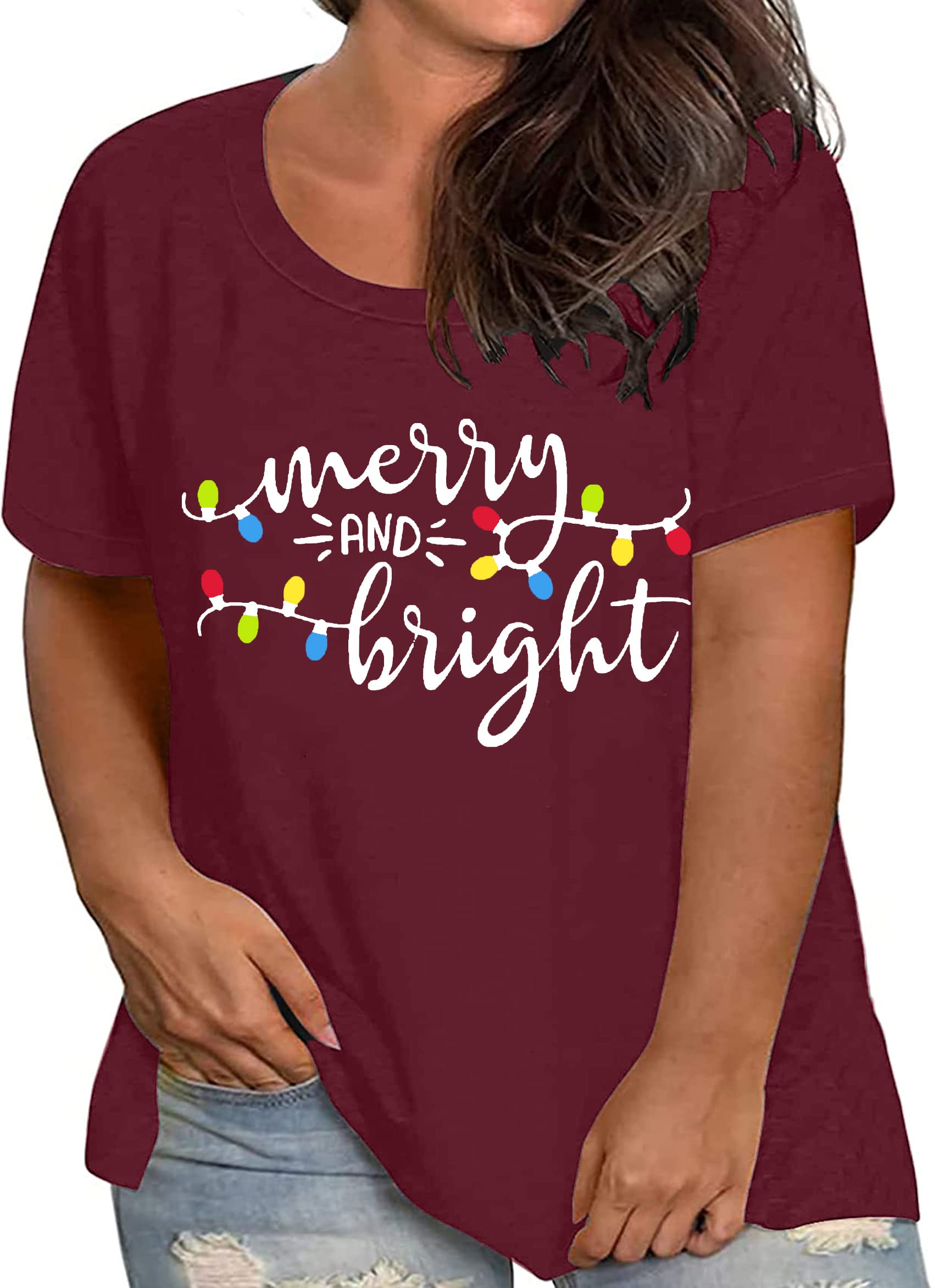 Christmas Plus Size Shirt for Women - Merry and Bright Holiday T-Shirt | Oversized Xmas Tee for Fall & Winter | Perfect for Holiday Parties, Family Gatherings & Festive Outfits