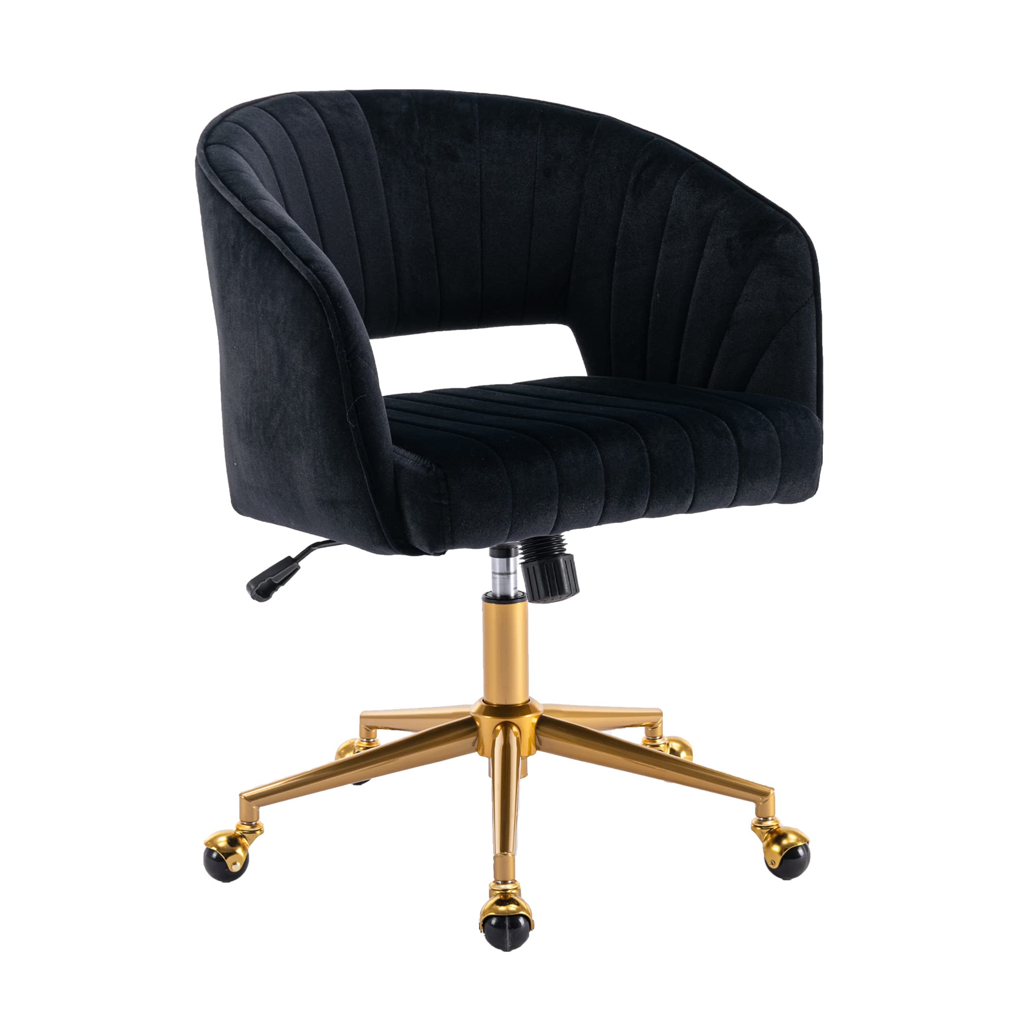 Ergonomic Velvet Swivel Office Chair with Gold Base - Modern Tufted Upholstered Desk Chair for Women, Girls Study & Computer Work - Perfect for Home Office, Living Room & Workspace (Black)