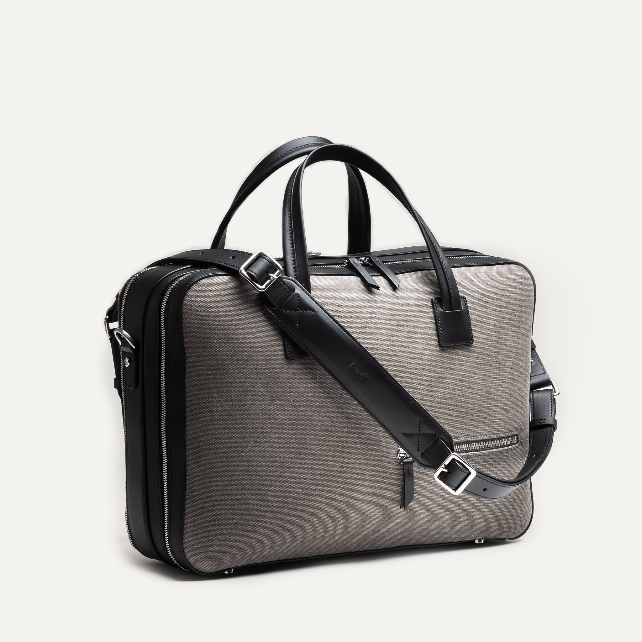 CONALLY Grey Toile and Black Leather Handbag - Stylish Crossbody Bag for Women, Perfect for Work, Travel, and Everyday Use