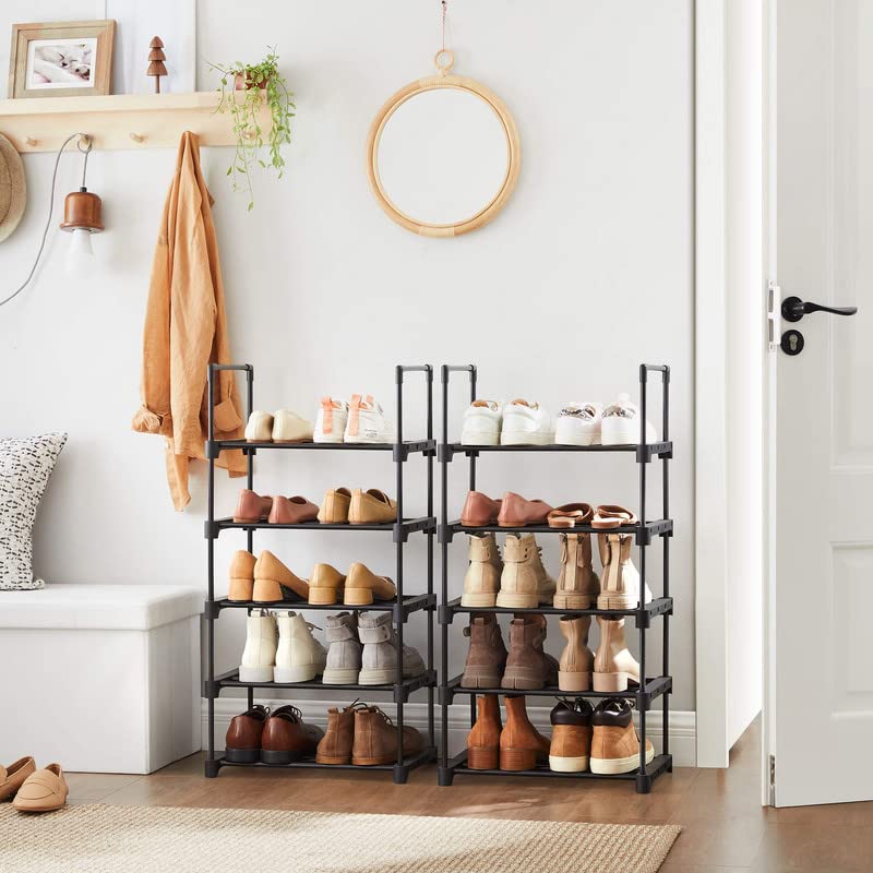 SONGMICS 5-Tier Shoe Rack Organizer - Set of 2 Sturdy Metal Shoe Storage Shelves for Entryway, Closet & Mudroom - Easy Assembly Space-Saving Black Shoe Shelf ULSA055B02 | Perfect for Small Spaces, Apartment Living & Shoe Organization