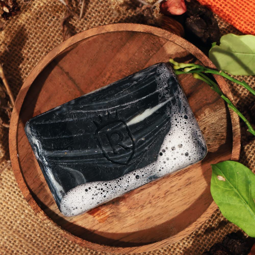 Rawls Charcoal Bath Soap for Men & Women - Activated Charcoal & Eucalyptus Oil Deep Cleansing Bar, Handmade Anti-Pollution Soap, Paraben-Free 125g - Perfect for Detox & Acne-Prone Skin