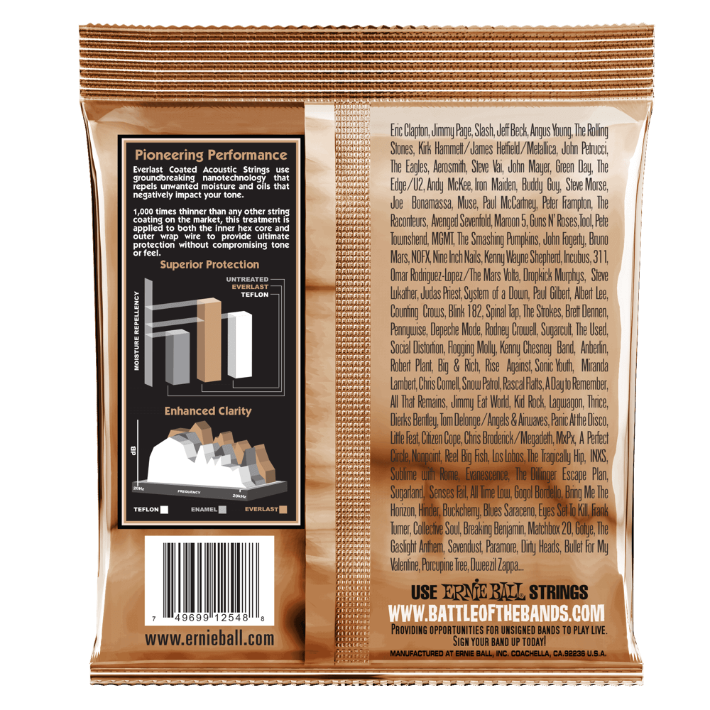 Ernie Ball Everlast Light Coated Phosphor Bronze Acoustic Guitar Strings 11-52 Gauge | Long-Lasting Tone & Playability | Perfect for Studio Recording & Live Performances